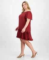 Robbie Bee Plus Off-The-Shoulder Ruffled-Hem Dress