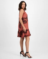 Robbie Bee Petite Printed Ruffle-Neck Shift Dress