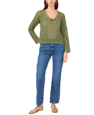 Vince Camuto Women's Lace-Up Fishnet Long-Sleeve Sweater