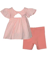 Bonnie Baby Girls 2-Piece Check Strawberry Top and Bike Shorts Set