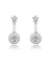 Elegant White Gold Plated Cubic Zirconia Round Dangle Earrings