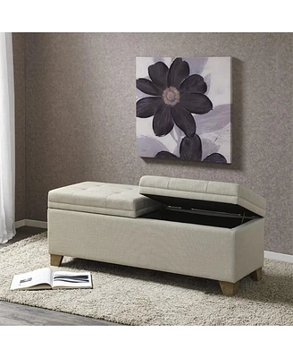 Upholstered Storage Bench with Tufted Split Top and Solid Wood Legs for Entryway or Bedroom-The Pop Home