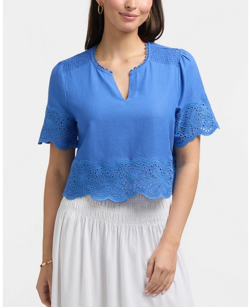 Ellen Tracy Women's Embroidered Trim Top