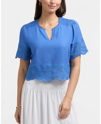 Ellen Tracy Women's Embroidered Trim Top