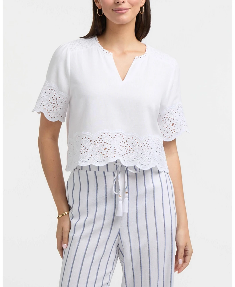 Ellen Tracy Women's Embroidered Trim Top