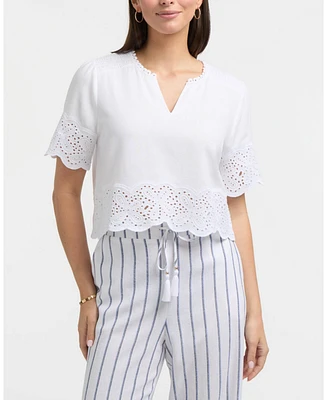Ellen Tracy Women's Embroidered Trim Top