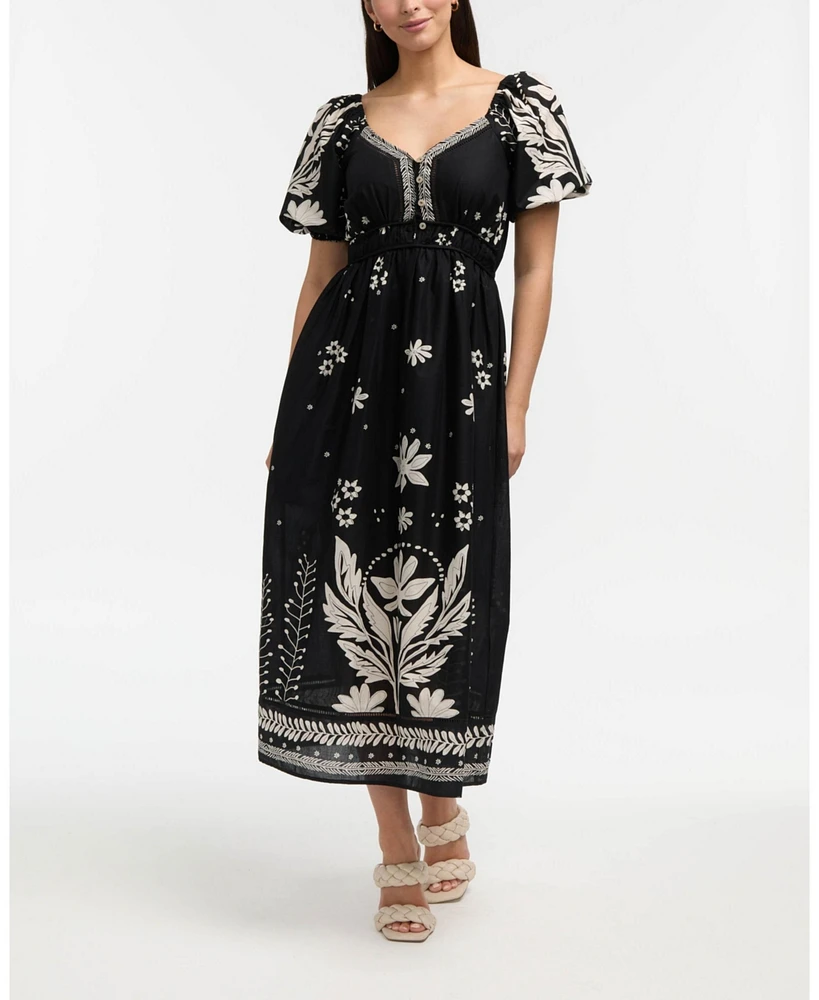 Ellen Tracy Women's Printed Puff Sleeve Maxi Dress