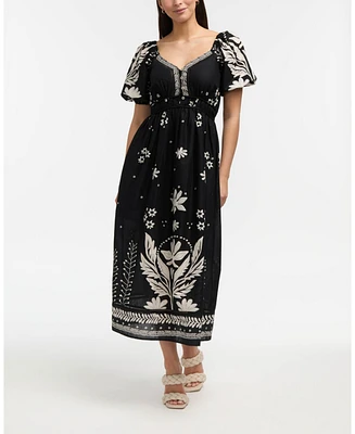 Ellen Tracy Women's Printed Puff Sleeve Maxi Dress