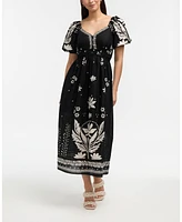 Ellen Tracy Women's Printed Puff Sleeve Maxi Dress