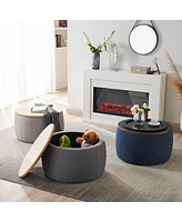 Round Upholstered Storage Ottoman with Removable Top for Use as Coffee Table or Footstool Handmade Accent Living Room Bedroom-The Pop Home