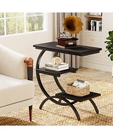 Tribesigns 3-Tier Small Side Table with Storage Shelves,Wood C-Shaped End for Living Room Space