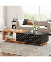 Tribesigns Extendable Coffee Table with 2 Storage Drawers, Dual-Tone Center Sliding Tabletop
