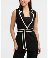Ellen Tracy Women's Sleeveless Belted Vest with Contrast Detailing