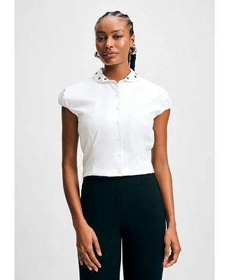 Isaac Mizrahi Women's Embroidered Collar Cap Sleeve Top