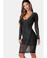 Bebe Women's Crystal Mesh Midi Dress