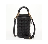 Susu Mini Purse Leather Black Crossbody Bag Weave Small Bucket Bag Women's Handbag