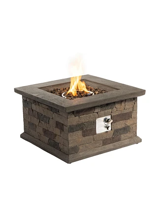 Mondawe 28-inch Outdoor Propane Fire Pit Table Imitation Stone Square Concrete Propane Fire Pit