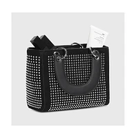 Women's Rhinestone Top Handle Handbag - Black