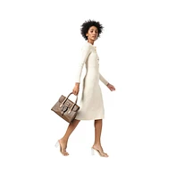 Women's Leather Brown Luster Tote Bag Set
