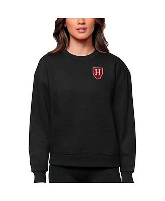 Antigua Women's Black Harvard Crimson Logo Victory Crewneck Pullover Sweatshirt