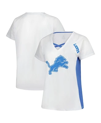 Fanatics Women's White Detroit Lions Plus Glitter Lace-Up V- Neck T-Shirt