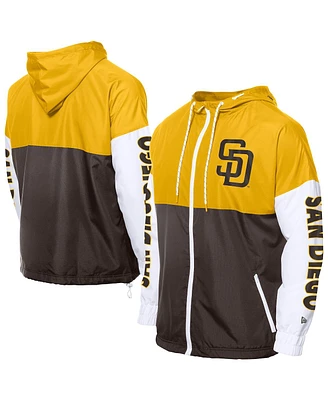 New Era Men's Brown/Gold San Diego Padres Color Block Full-Zip Hoodie Windbreaker Jacket