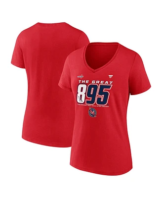 Fanatics Women's Alexander Ovechkin Athletic Red Washington Capitals Nhl All-Time Leading Goal Scorer The Great 895 V-Neck T-Shirt