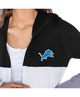 Gameday Couture Women's Black Detroit Lions Tri-Blend Color Block Lightweight Cardigan Hoodie