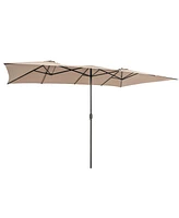 Gymax 15FT Double-Sided Market Umbrella Large Crank Handle Vented Twin Patio