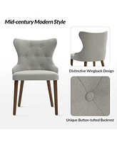Pedro Mid-Century Modern Waterproof Button-Tufted Dining Chair with Wingback and Solid Wood Legs,Set of 2