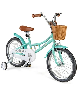18 Inch Kids Bike Retro Bicycle with Adjustable Height and Basket for Ages 4-8 Years Old