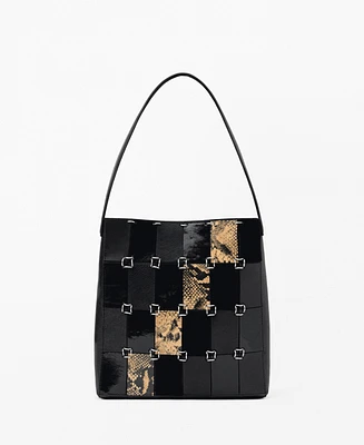Mango Women's Combined Patchwork Leather Bag