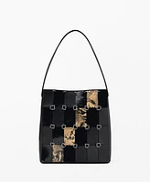 Mango Women's Combined Patchwork Leather Bag