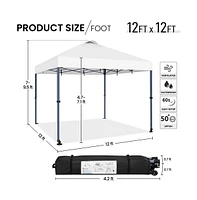 Yaheetech 12x12 Ft Pop Up Canopy with One-Push-To-Lock Setup Mechanism, Blue