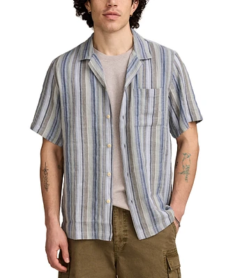 Lucky Brand Men's Short Sleeve Dobby Stripe Button-Front Camp Shirt