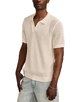 Lucky Brand Men's Short Sleeve Pointelle Open Collar Polo Shirt