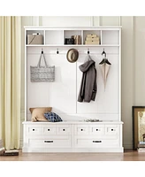 Chic 3-in-1 Entryway Bench with Lift Top Storage, Coat Rack, and 5 Hooks