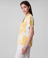 Calvin Klein Women's Short Sleeve Printed Keyhole-Neck Blouse