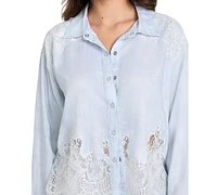 Guess Women's Evie Lace-Trim Chambray Shirt