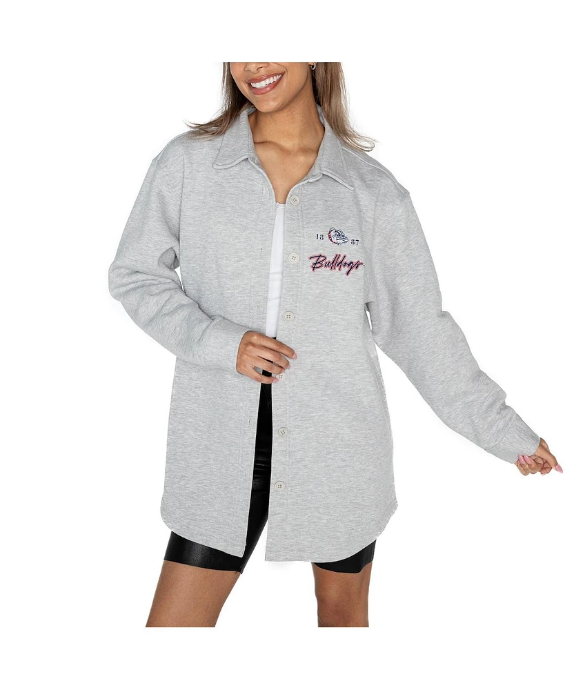 Gameday Couture Women's Ash Gonzaga Bulldogs Foundation Full-Button Long Sleeve Overshirt Top