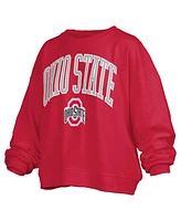 Pressbox Women's Scarlet Ohio State Buckeyes Janise Arch Over Logo Waist Length Oversized Pullover Sweatshirt