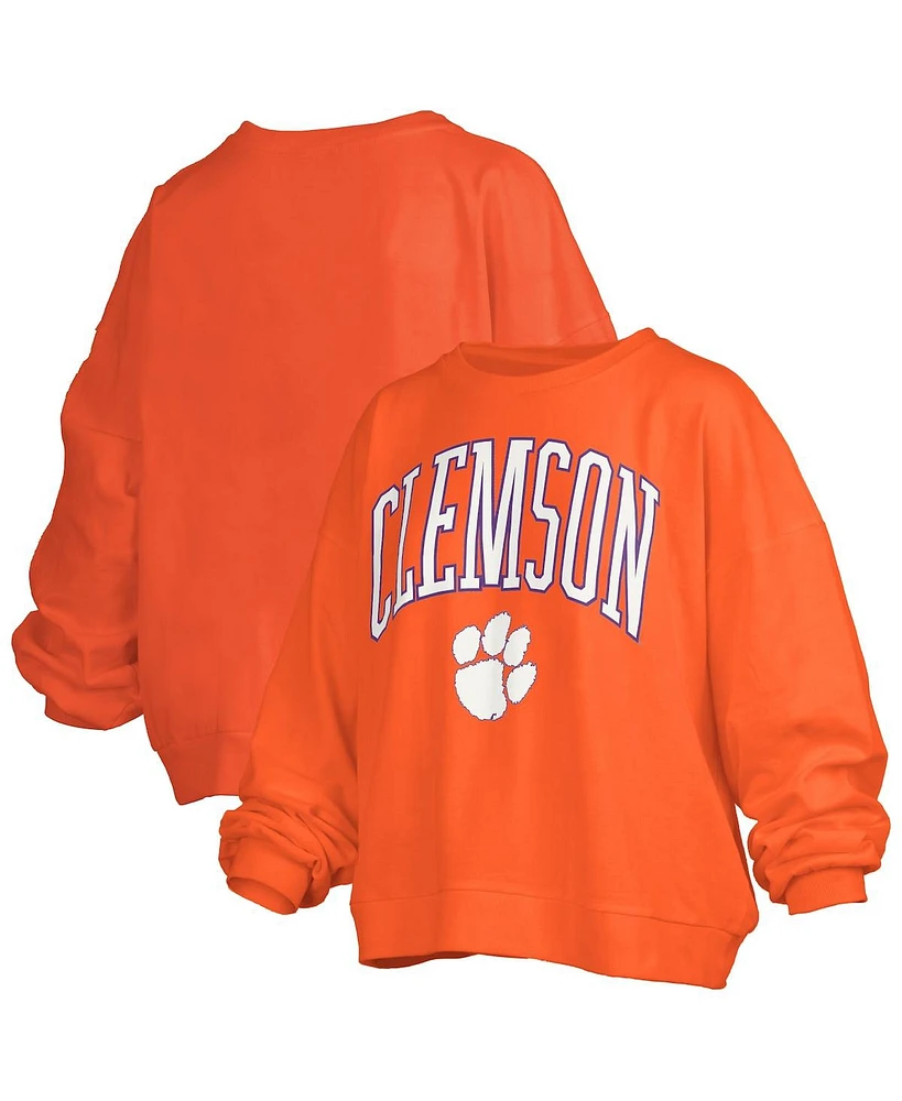 Pressbox Women's Orange Clemson Tigers Janise Arch Over Logo Waist Length Oversized Pullover Sweatshirt