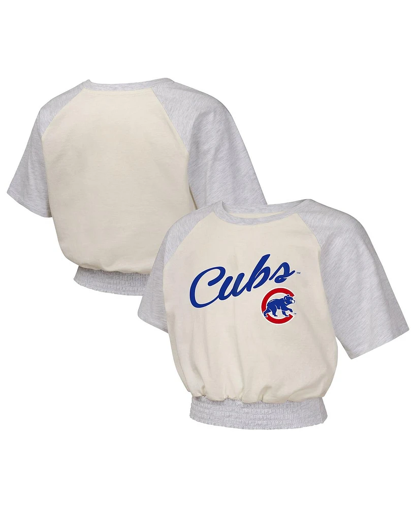 Outerstuff Big Girls Cream Chicago Cubs Curve Ball Fashion Raglan T-Shirt