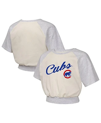Outerstuff Big Girls Cream Chicago Cubs Curve Ball Fashion Raglan T-Shirt