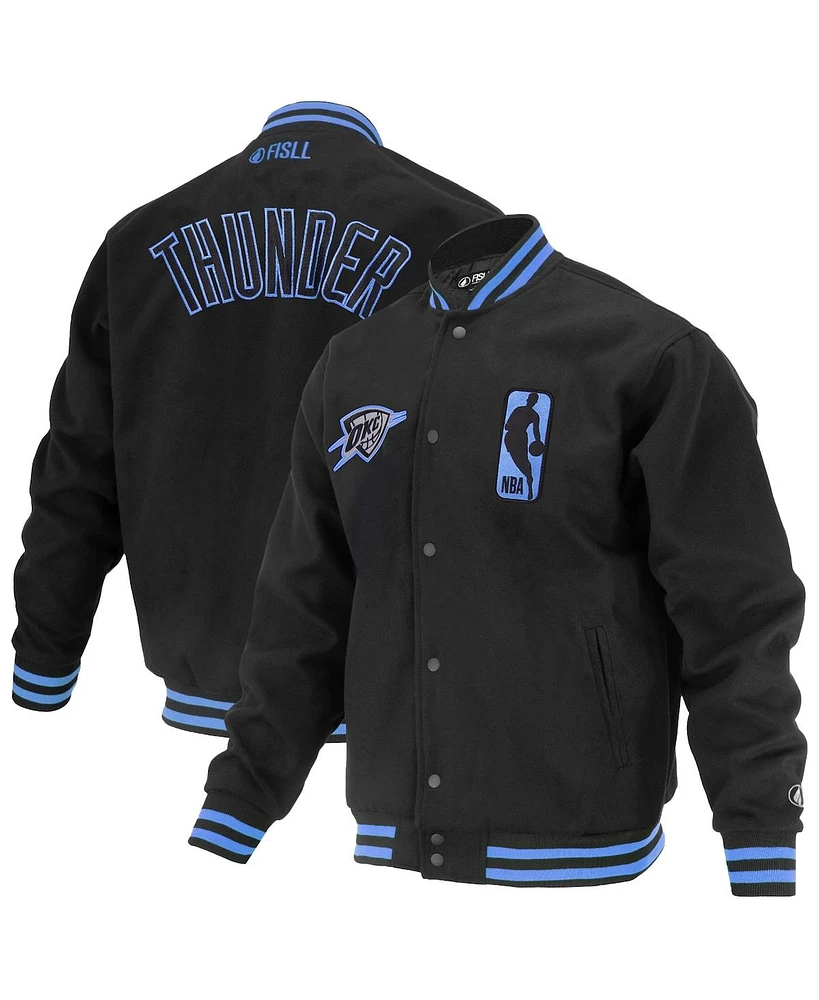 Fisll Men's and Women's Black Oklahoma City Thunder Logo Man Shadow Collection Full-Snap Varsity Jacket
