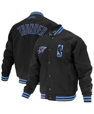 Fisll Men's and Women's Black Oklahoma City Thunder Logo Man Shadow Collection Full-Snap Varsity Jacket