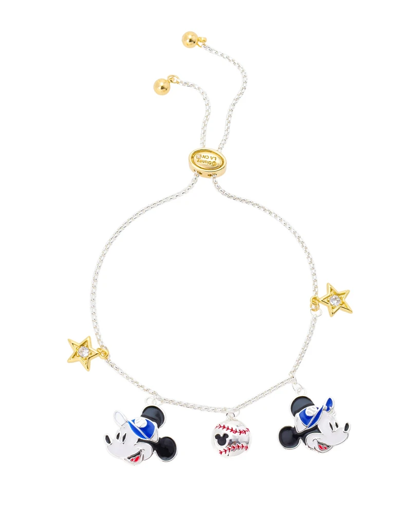 Disney Mickey and Minnie Cubic Zirconia Baseball Charm Bolo Bracelet