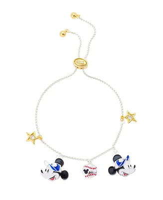 Disney Mickey and Minnie Cubic Zirconia Baseball Charm Bolo Bracelet