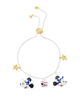 Disney Mickey and Minnie Cubic Zirconia Baseball Charm Bolo Bracelet
