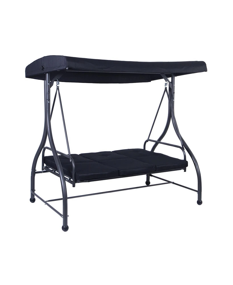 3 Seats Outdoor Swing Hammock with Adjustable Tilt Canopy